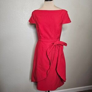 FEHAUTE‎ Red Boat Neck Cap Sleeve Waist Detail A-line Dress Size 6